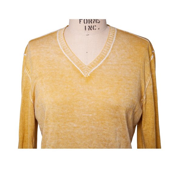 John Varvatos Men's Mustard Knit V-Neck Pullover Sweater Silk & Cashmere Size M - Picture 3 of 7